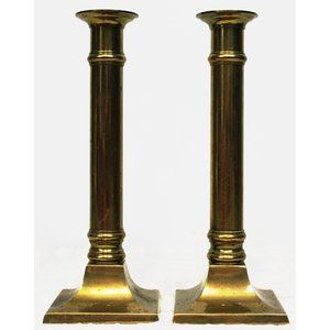 Vtg Decorative Crafts Tall 8.5'' Brass Taper Candlesticks Holders Square Columns
